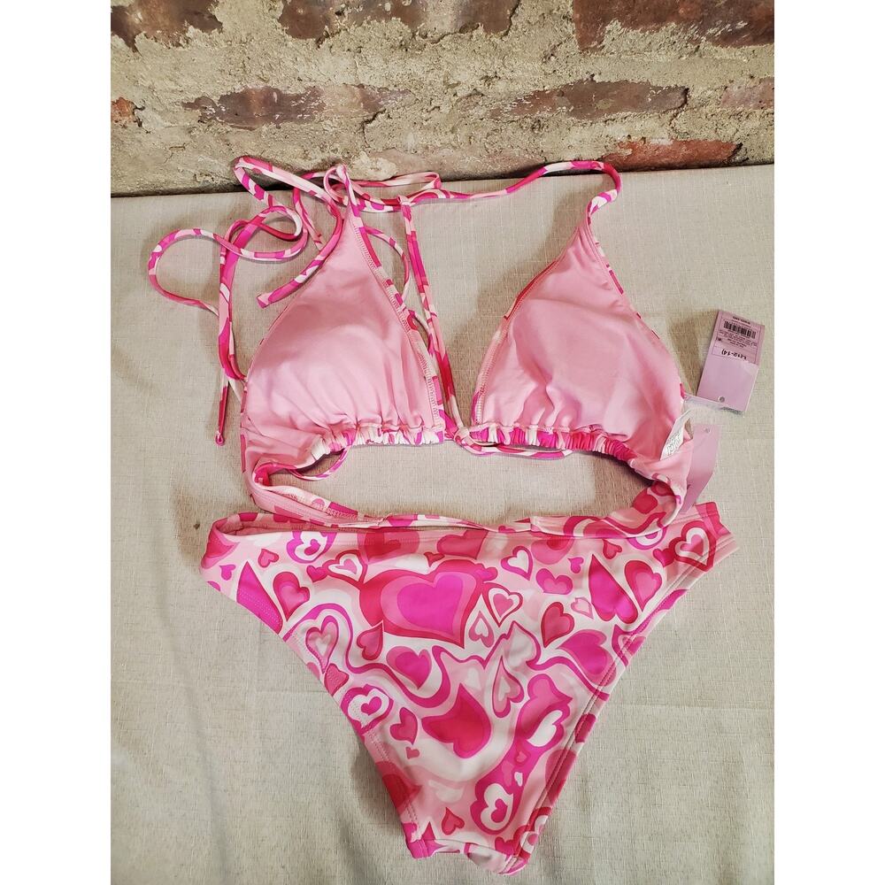 Wild Fable Womens Bikini Set L Top M Bottom Pink Heart Print NWT Removable Pads - Picture 3 of 4